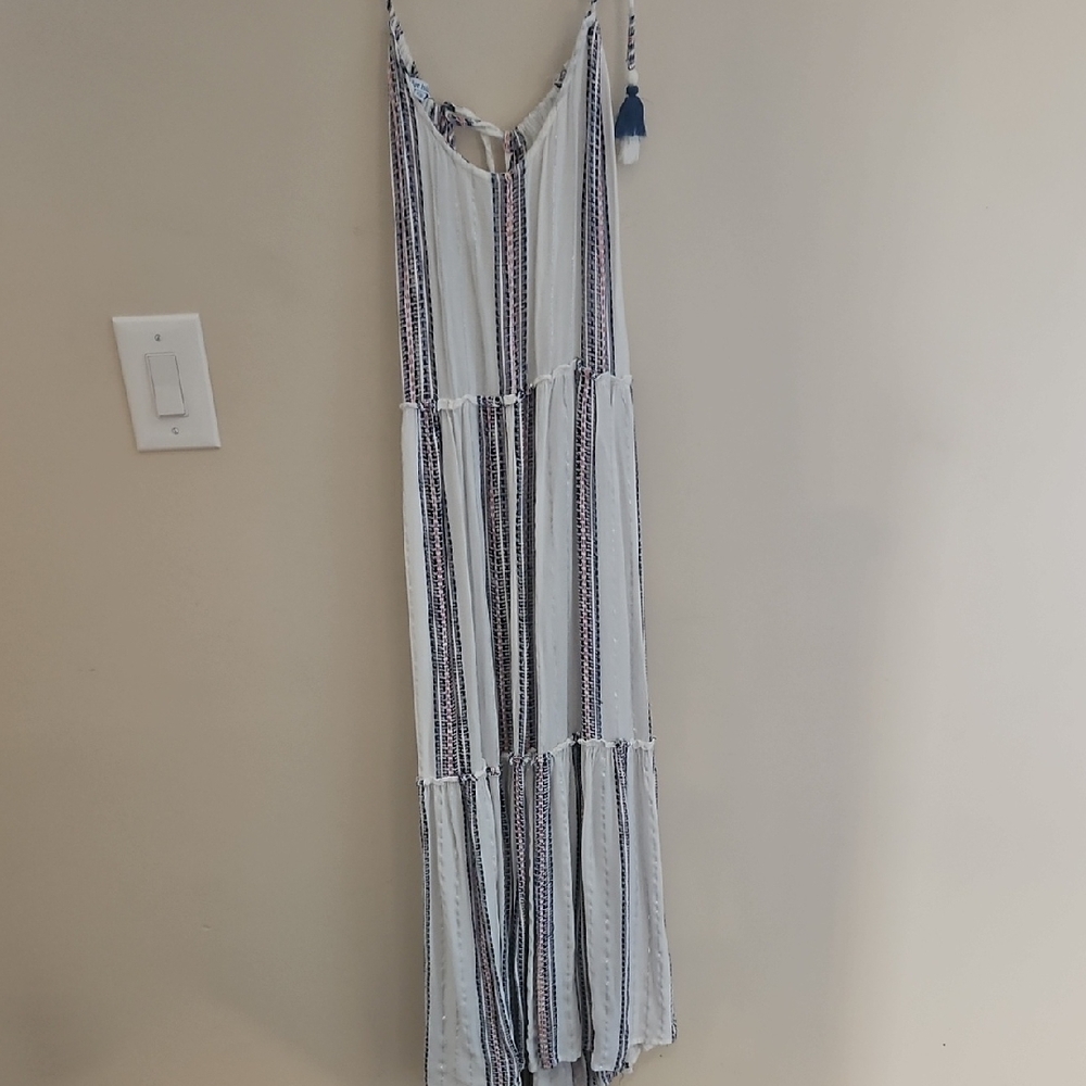 Blue Island Striped Dress with Tassel